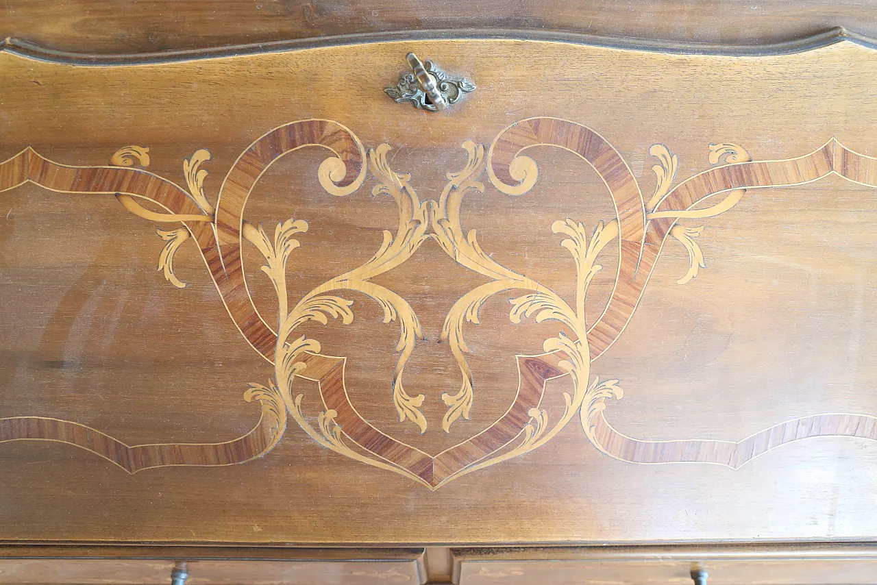 Ribalta secretaire bureau Luigi XV intarsiata noce cerea, '900 4