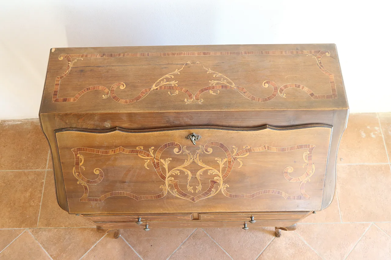 Ribalta secretaire bureau Luigi XV intarsiata noce cerea, '900 5