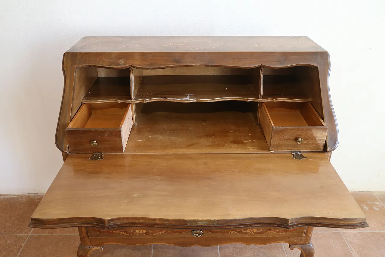 Ribalta secretaire bureau Luigi XV intarsiata noce cerea, '900 7
