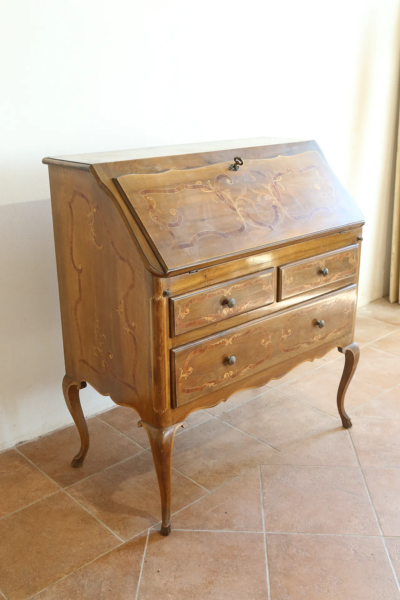 Ribalta secretaire bureau Luigi XV intarsiata noce cerea, '900 14