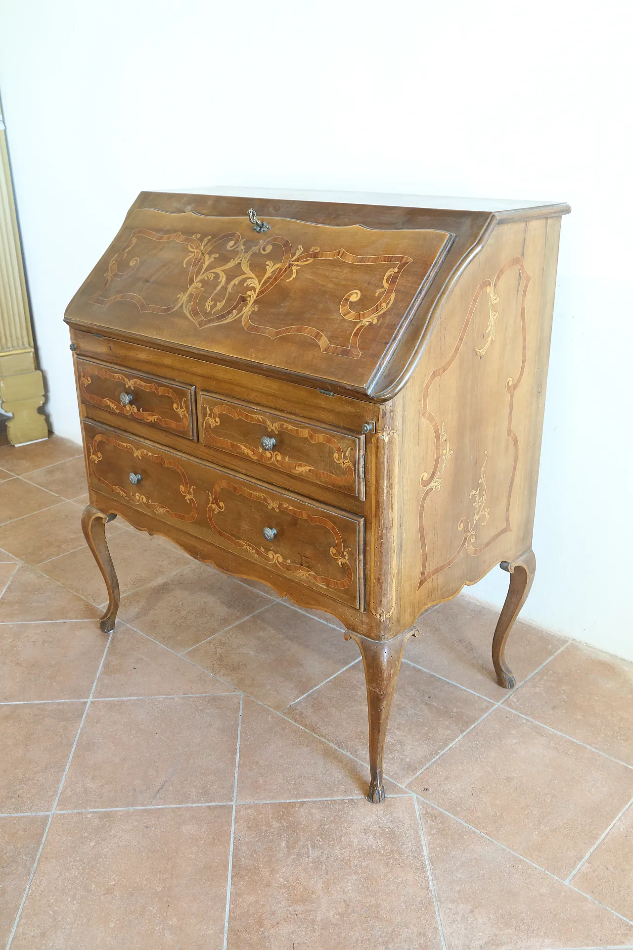 Ribalta secretaire bureau Luigi XV intarsiata noce cerea, '900 15