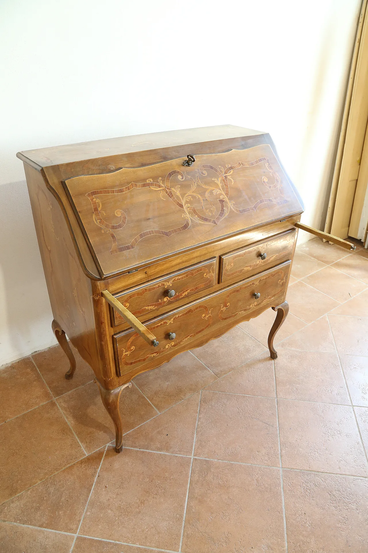Ribalta secretaire bureau Luigi XV intarsiata noce cerea, '900 19