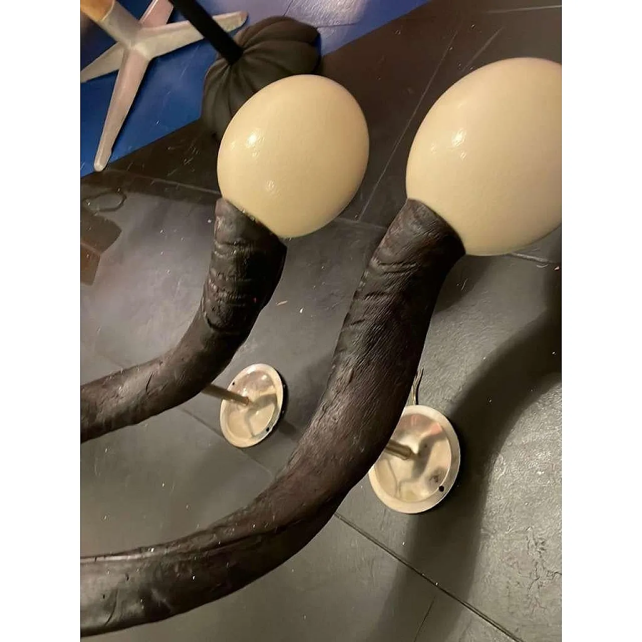 Pair of African Safari Trophy Wall Lamps, Mid 20th Century 2