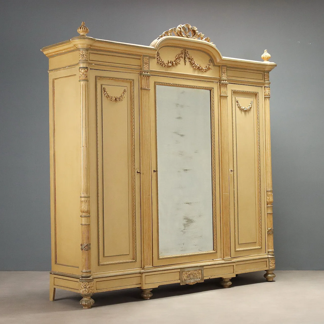 Neoclassical wardrobe in lacquered cherry and walnut, 19th century 1