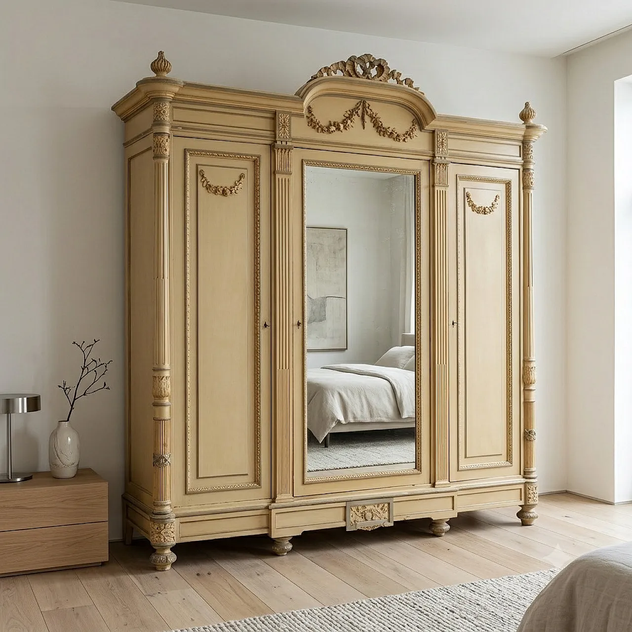 Neoclassical wardrobe in lacquered cherry and walnut, 19th century 2