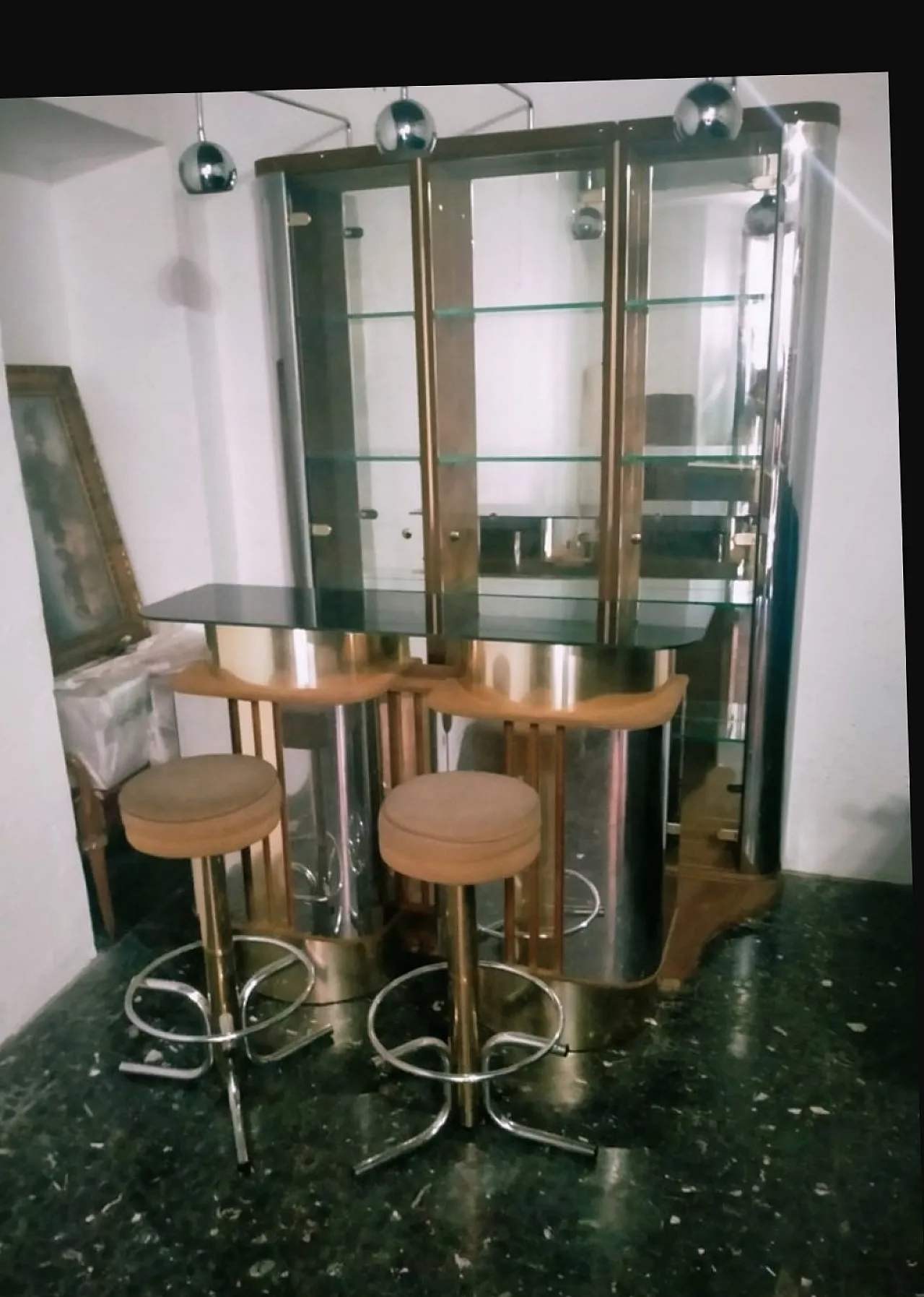 Two body Bar with Stools by Willy Rizzo, 1970s 1