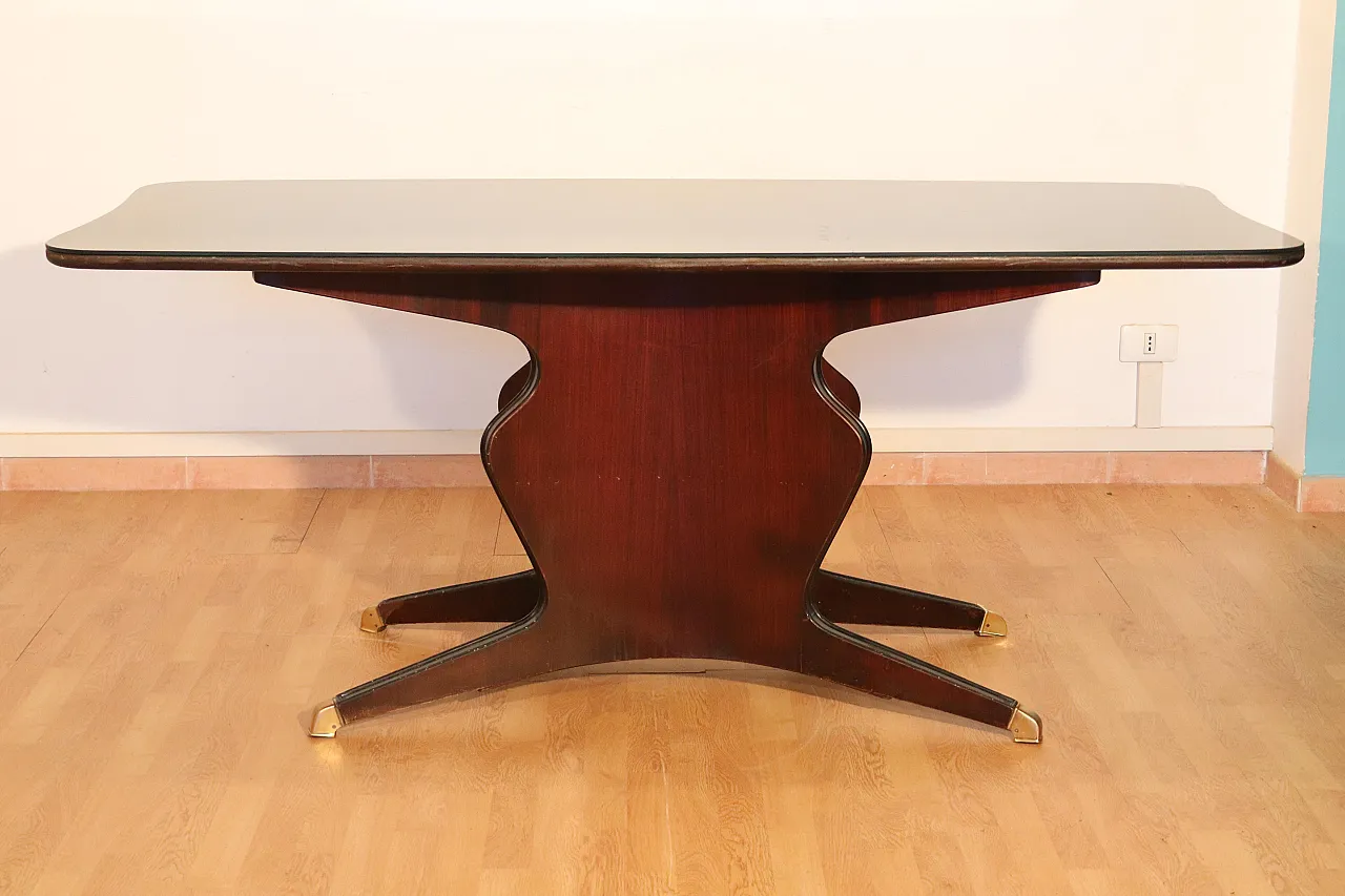 Tavolo di Osvaldo Borsani in palissandro, vetro e ottone, anni '50 3