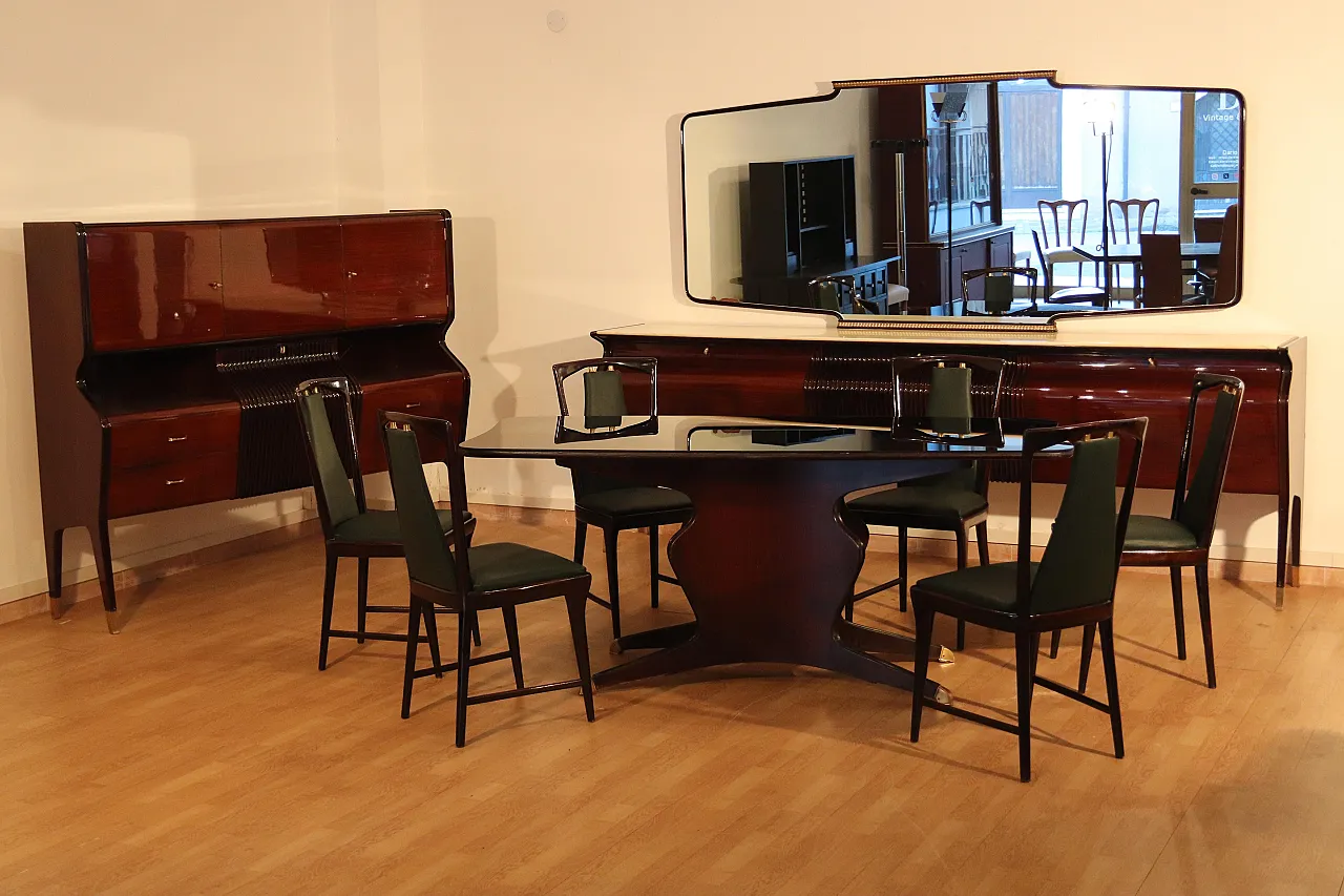 Tavolo di Osvaldo Borsani in palissandro, vetro e ottone, anni '50 12