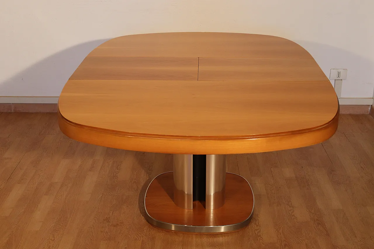 Willy Rizzo per Sabot, tavolo allungabile in legno e acciaio, anni '70 14