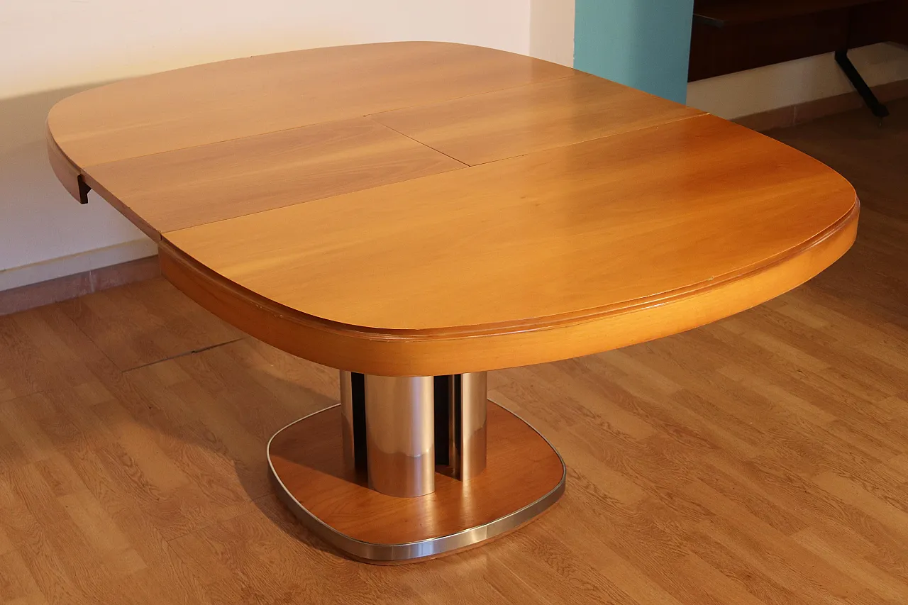 Willy Rizzo per Sabot, tavolo allungabile in legno e acciaio, anni '70 16