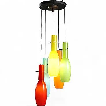 Lampada a sospensione con vetri colorati, anni '60