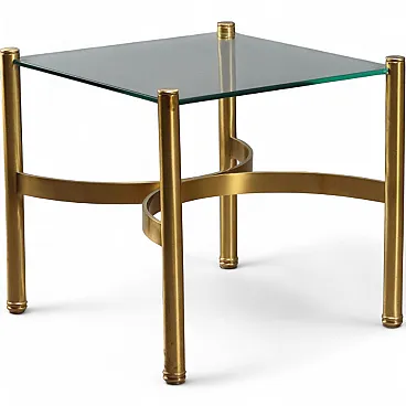 Tavolino Anni \'70 in Ottone con Piano in Vetro