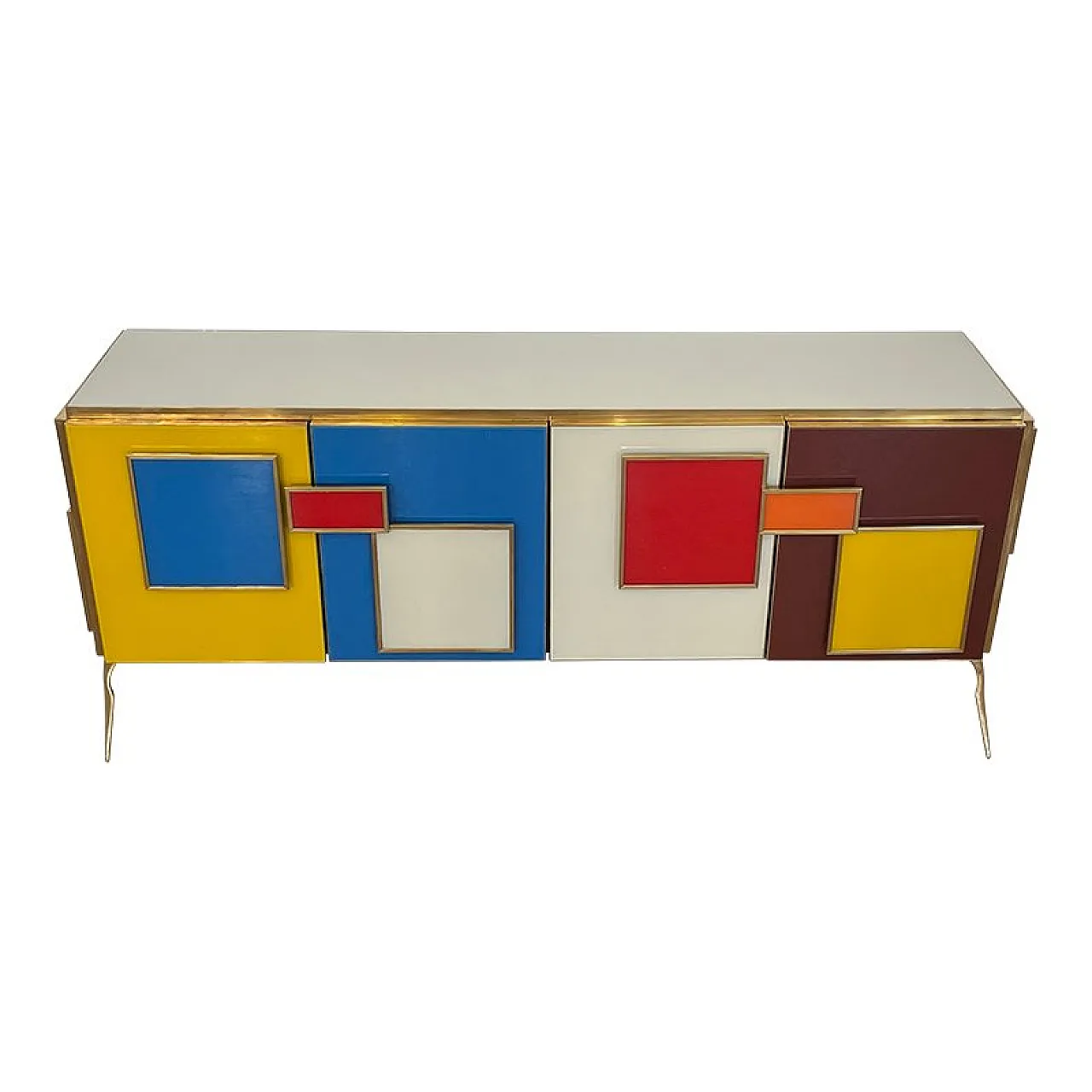 Credenza a quattro ante in vetro con maniglie illuminate, anni '80 1