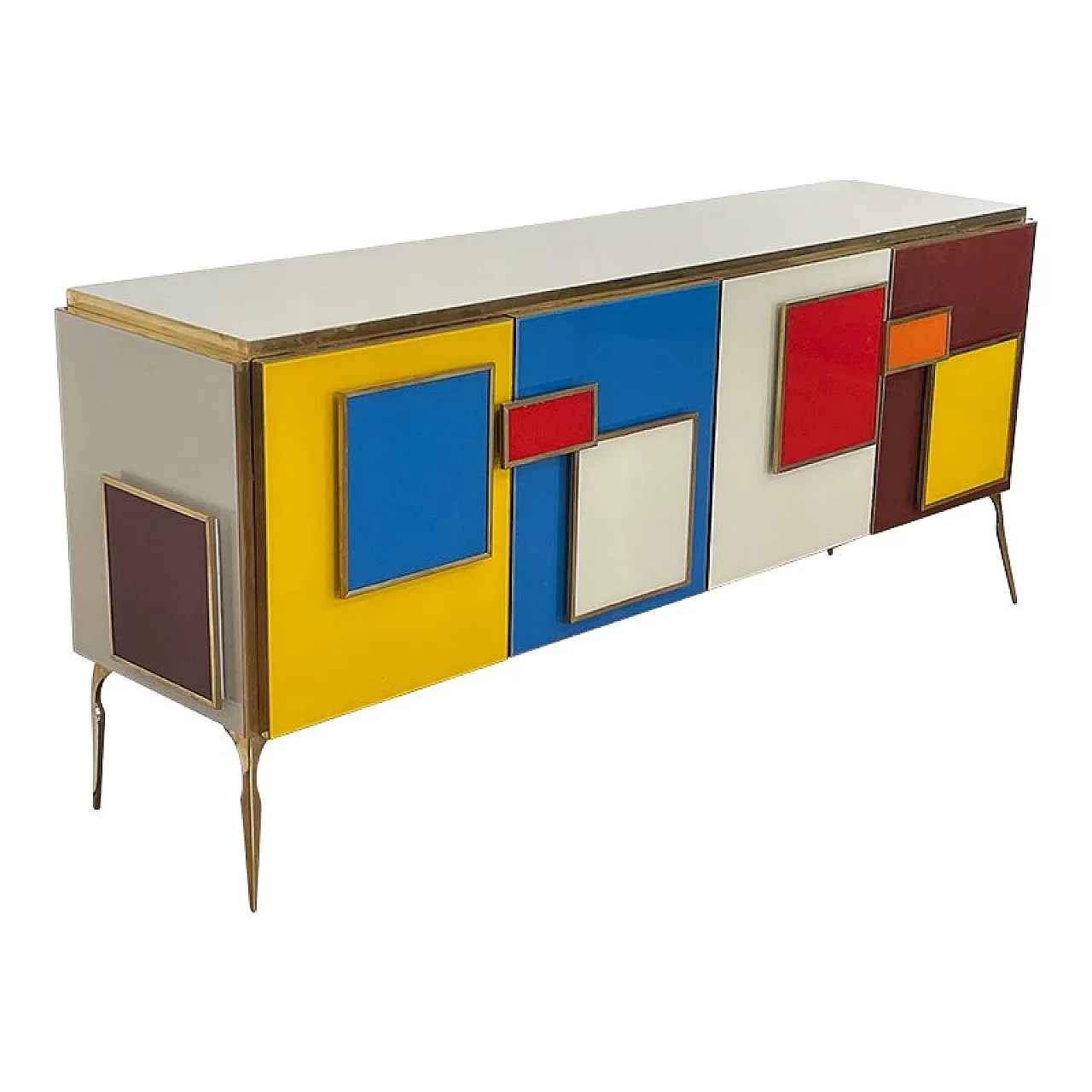 Credenza a quattro ante in vetro con maniglie illuminate, anni '80 2