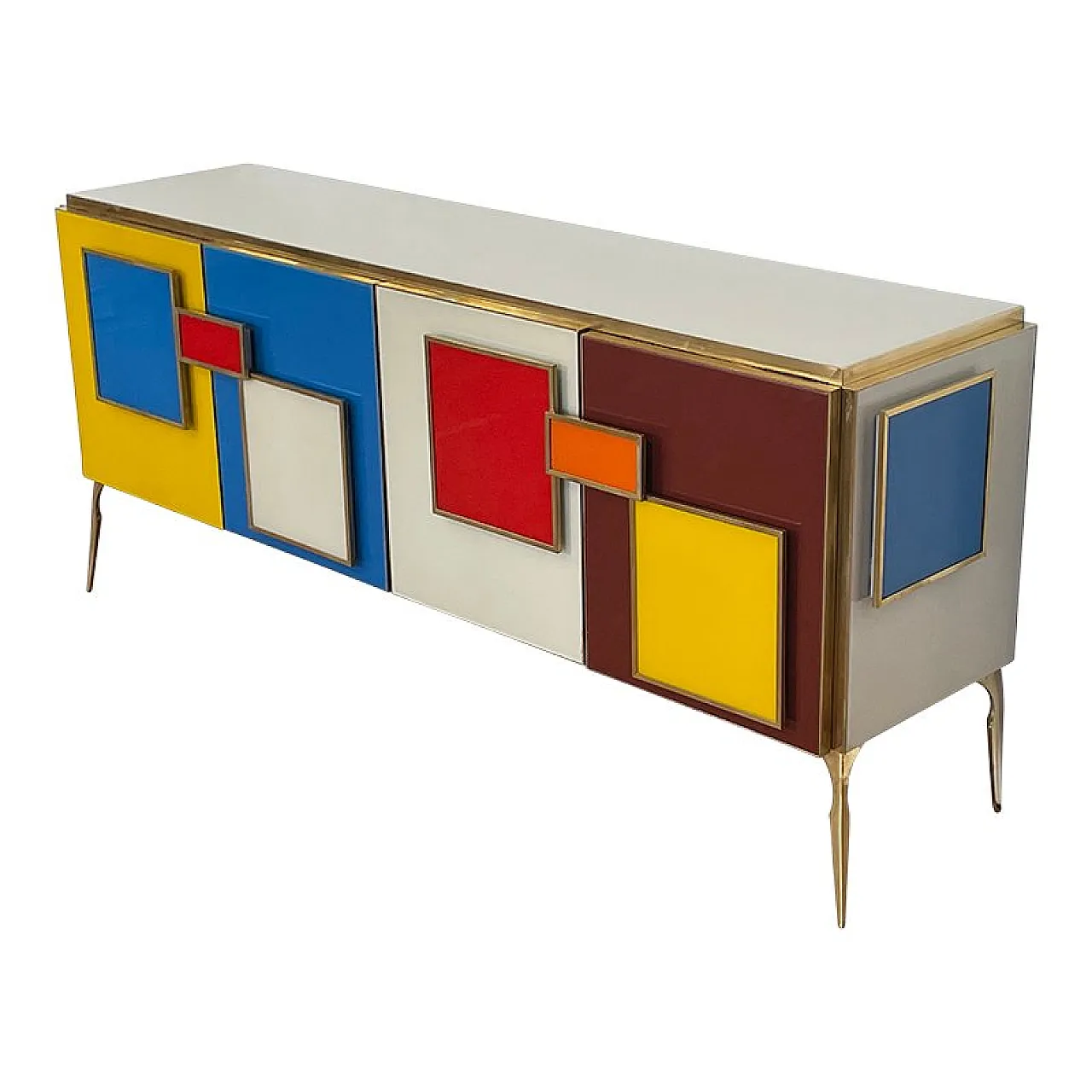 Credenza a quattro ante in vetro con maniglie illuminate, anni '80 3