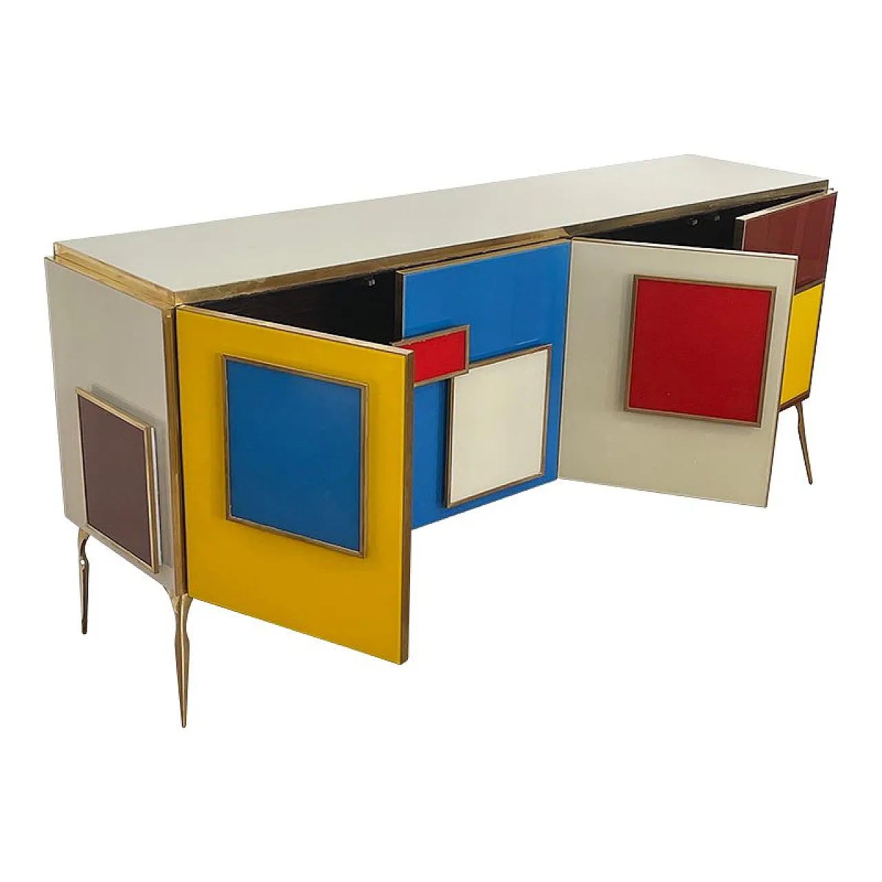 Credenza a quattro ante in vetro con maniglie illuminate, anni '80 6