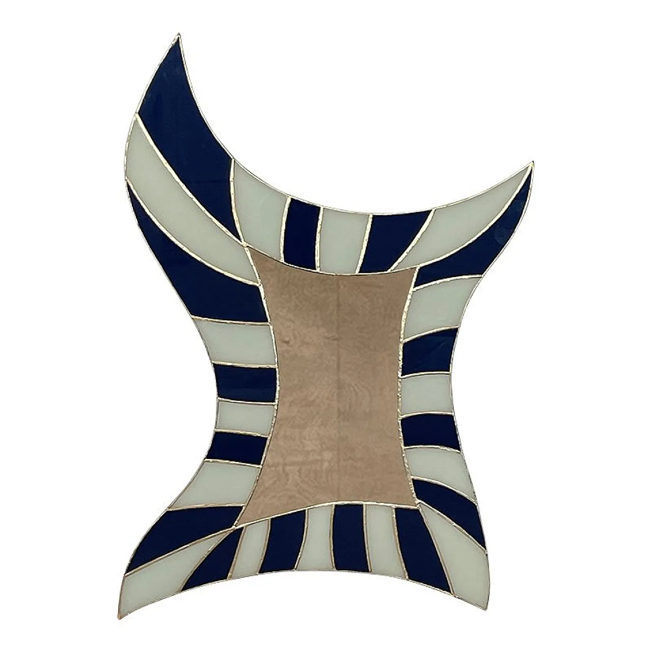 Specchio sagomato in vetro bianco e blu, anni '80 1
