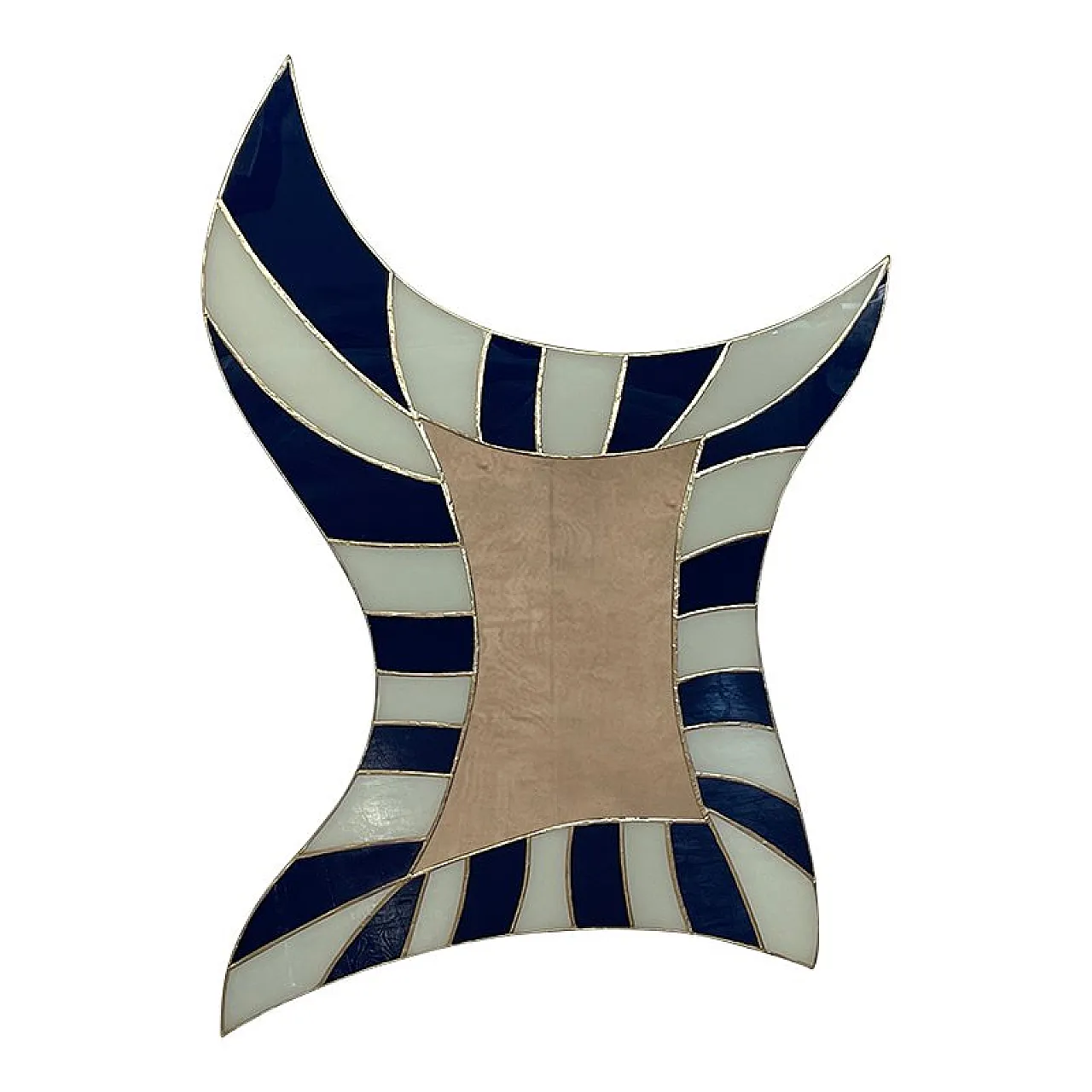 Specchio sagomato in vetro bianco e blu, anni '80 2