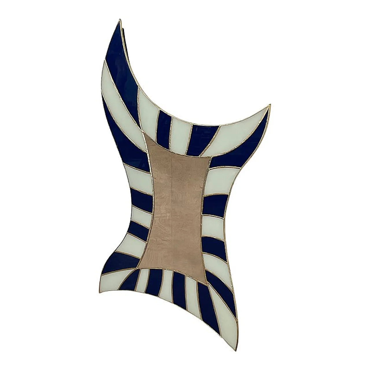 Specchio sagomato in vetro bianco e blu, anni '80 3