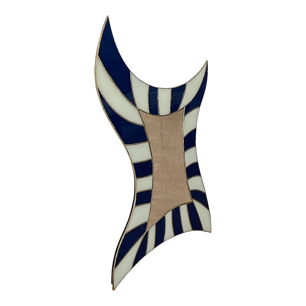 Specchio sagomato in vetro bianco e blu, anni '80 4