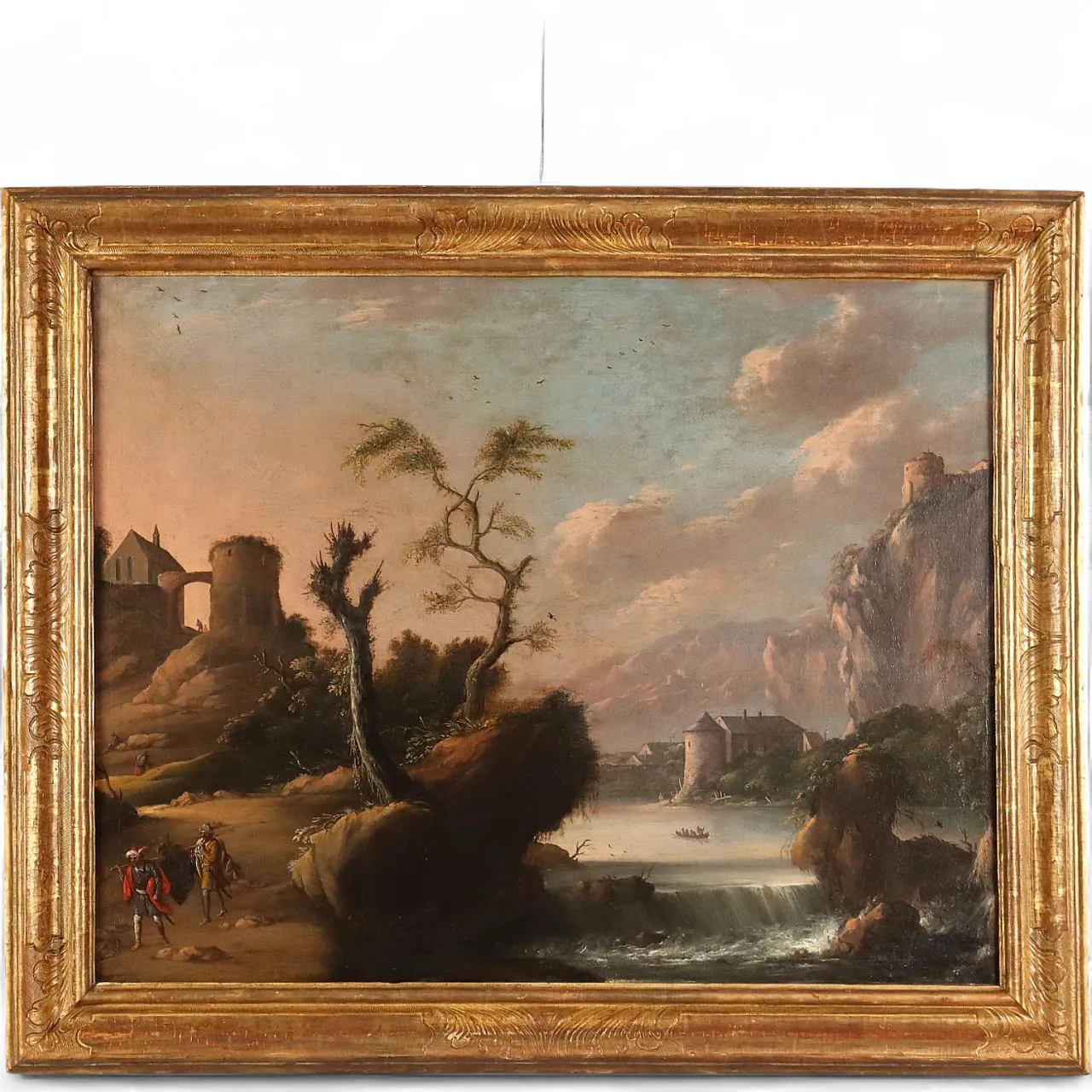 Dipinto Paesaggio con Figure ed Edifici, primo '900 11
