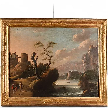 Dipinto Paesaggio con Figure ed Edifici, primo '900
