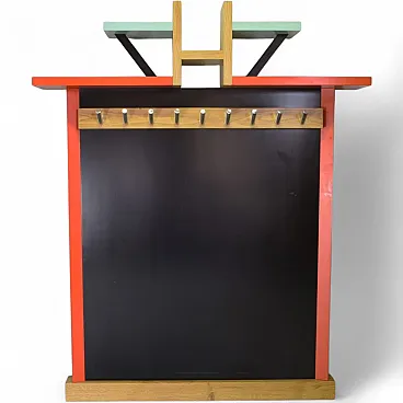 Wall coat rack in polychrome lacquered wood by Ettore Sottsass, 1980s