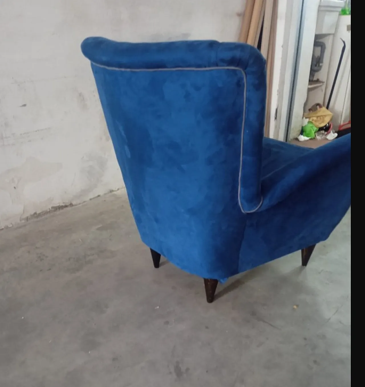 Pair of blue fabric armchairs by ISA Bergamo, 1950s 3