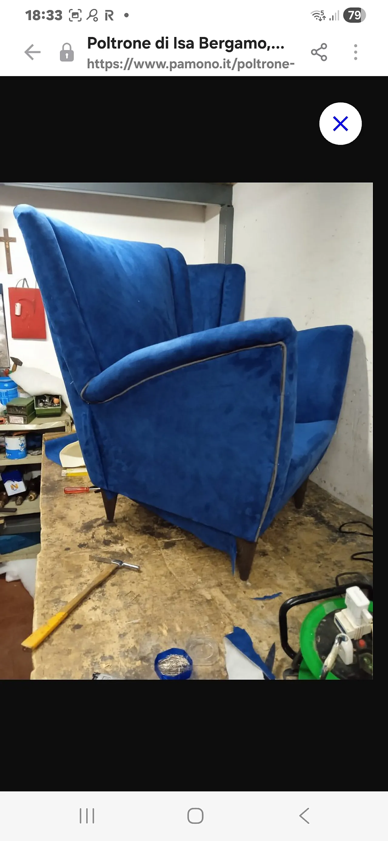 Pair of blue fabric armchairs by ISA Bergamo, 1950s 7
