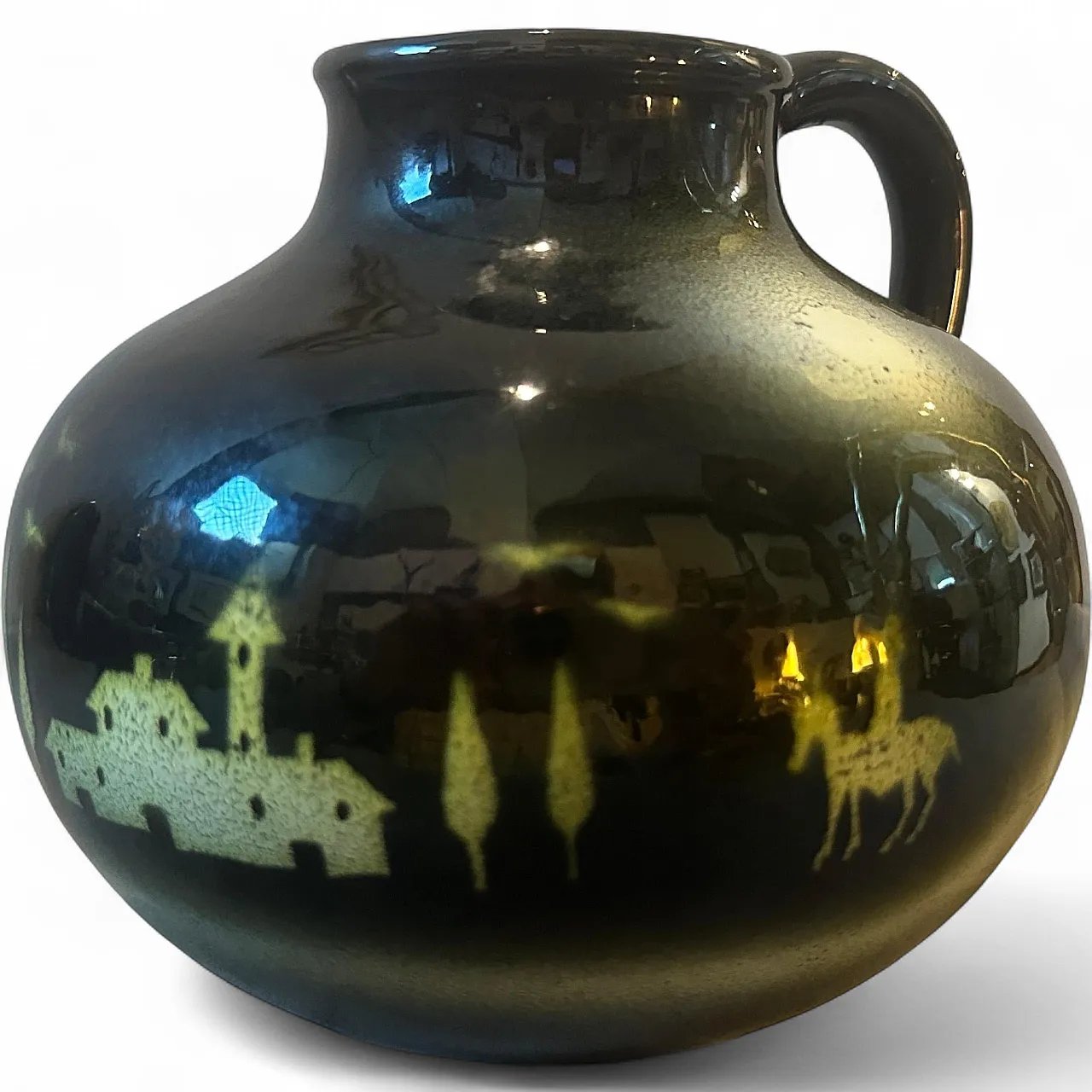 Brocca in ceramica nera e gialla Art Deco spazzolata ad aria, anni '30 9