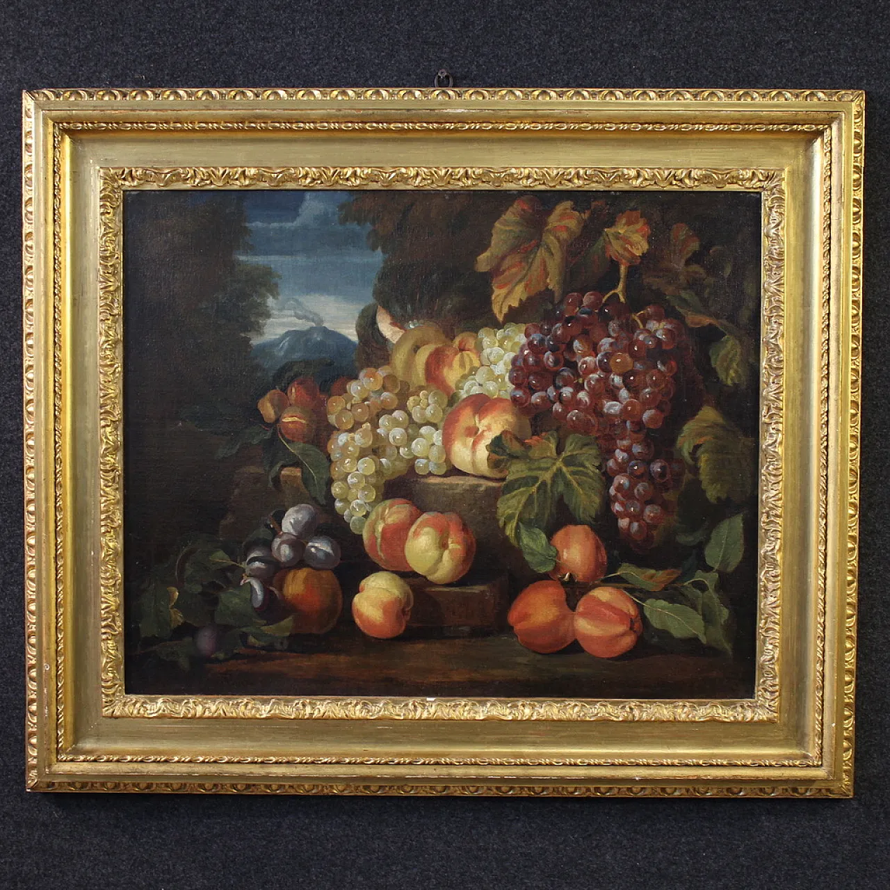 Antico dipinto italiano del XVII secolo, natura morta con frutta 1
