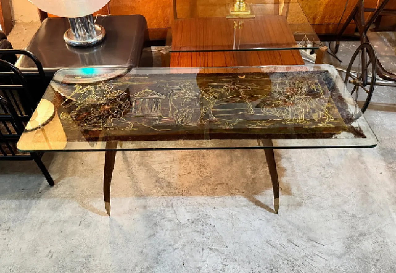 Haeti decorated panel coffee table, 1950s 1