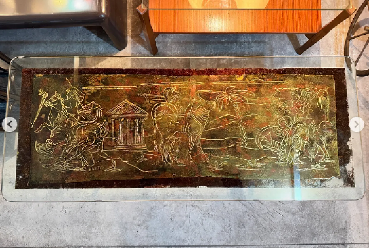 Haeti decorated panel coffee table, 1950s 2