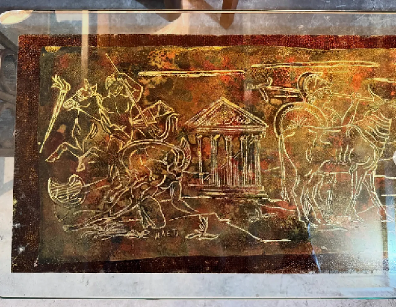 Haeti decorated panel coffee table, 1950s 4