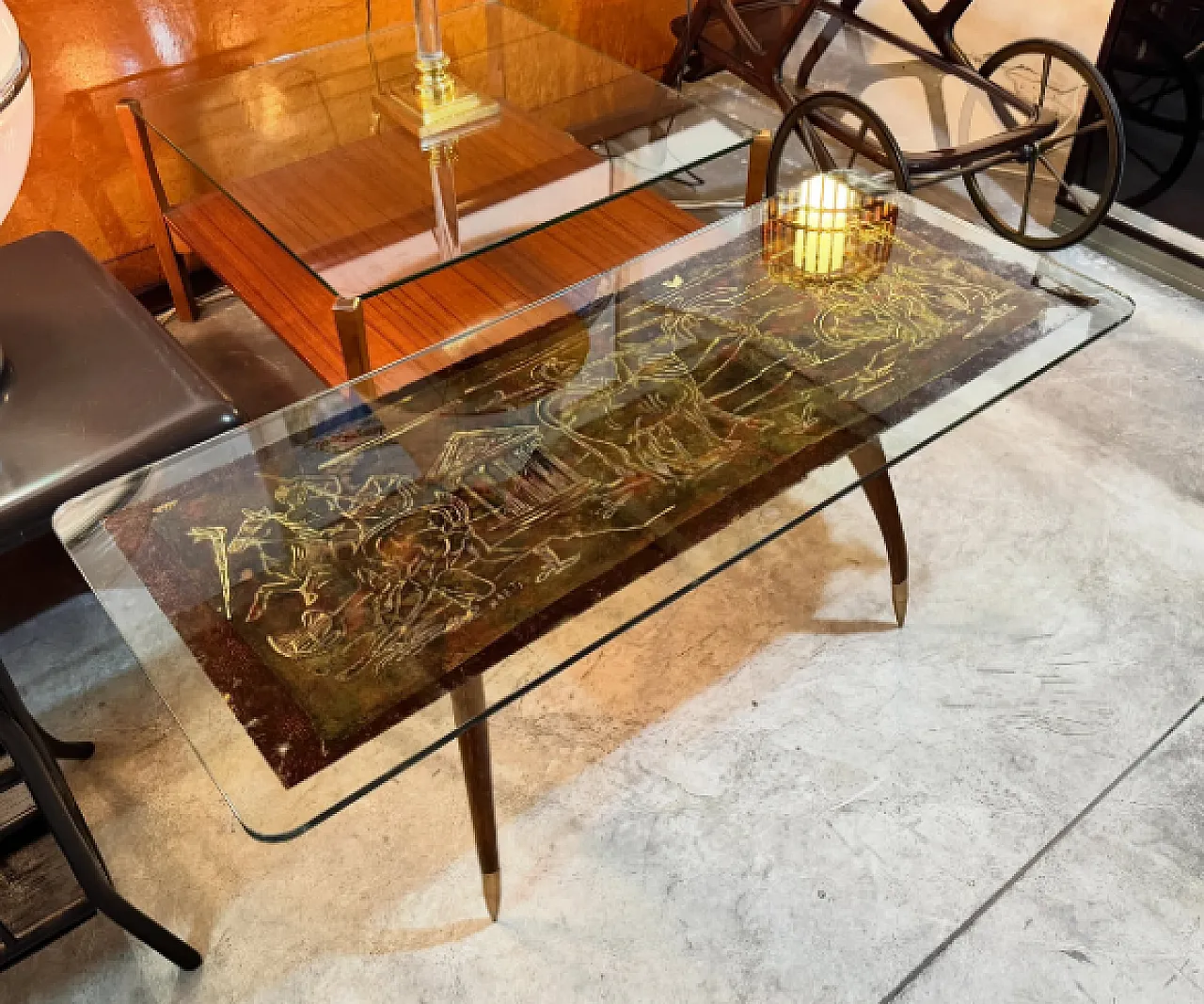 Haeti decorated panel coffee table, 1950s 6