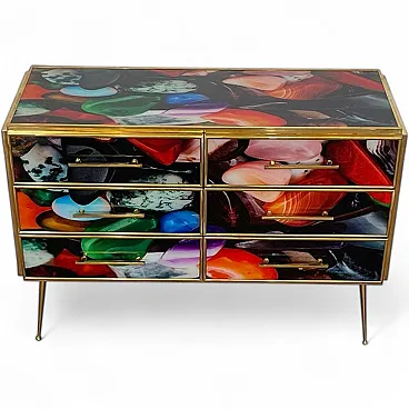 Dresser with six colored glass drawers, 1980s