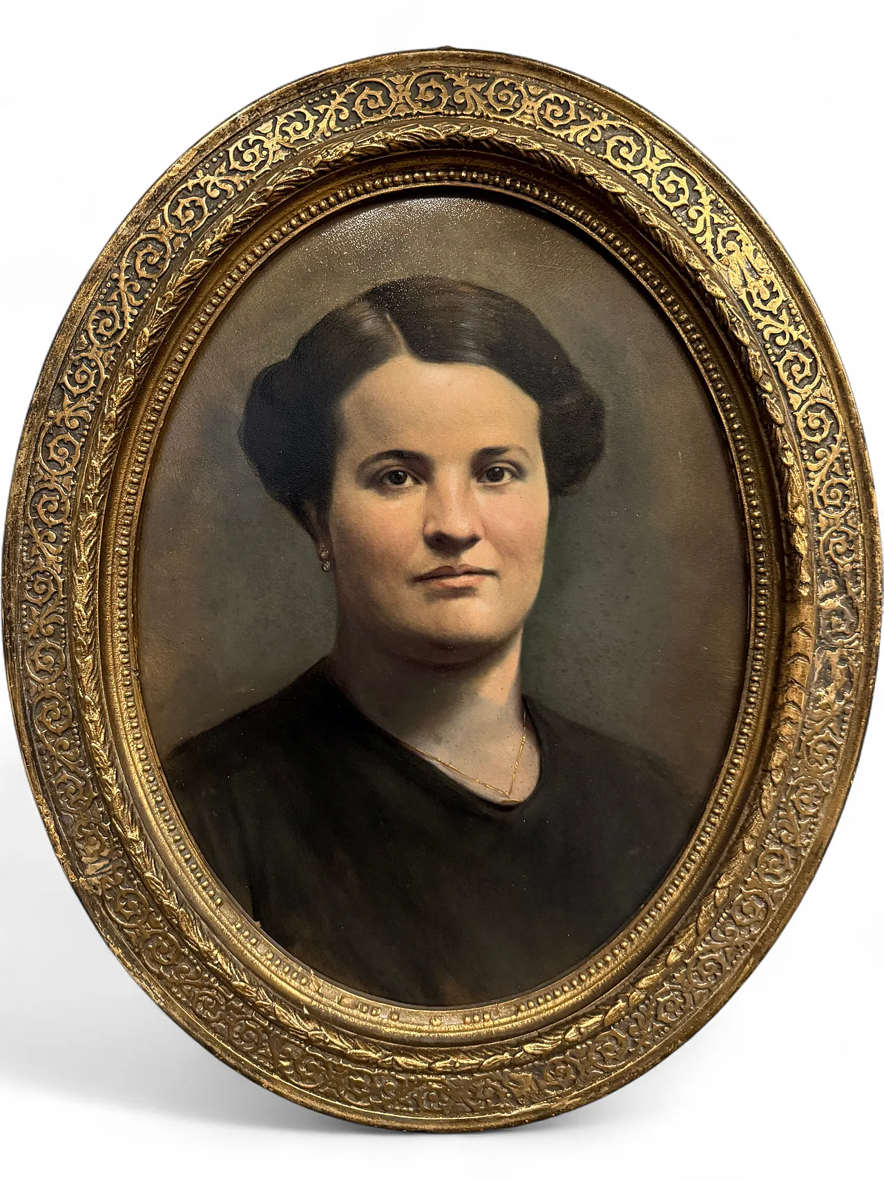Dipinto olio su tavola ovale raffigurante donna, '800 7