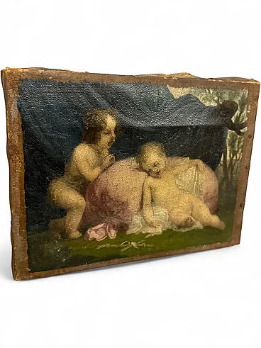 Dipinto olio su tela, putti festanti, '600