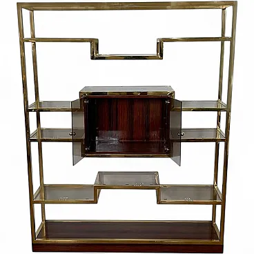 Bookcase with showcase in golden brass and Makassar, 1990s