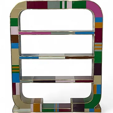 Art Deco double-sided bookcase in multicolored Murano glass, 1990s