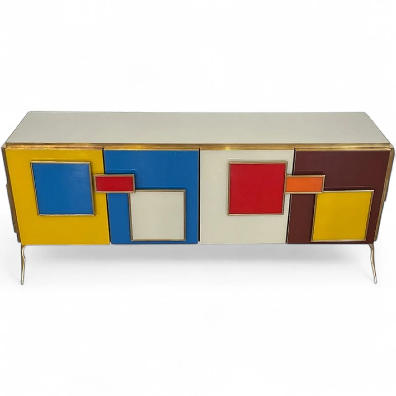 Credenza a quattro ante in vetro con maniglie illuminate, anni '80 7