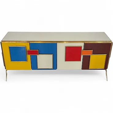 Four-door glass sideboard with illuminated handles, 1980s