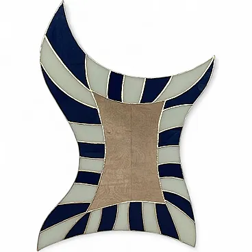Shaped mirror in white and blue glass, 1980s