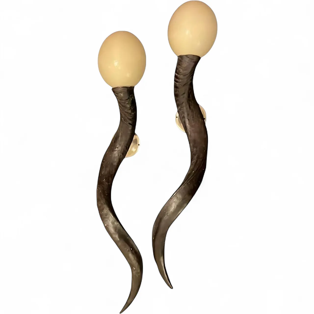 Pair of African Safari Trophy Wall Lamps, Mid 20th Century 9