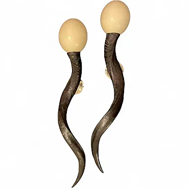 Pair of African Safari Trophy Wall Lamps, Mid 20th Century