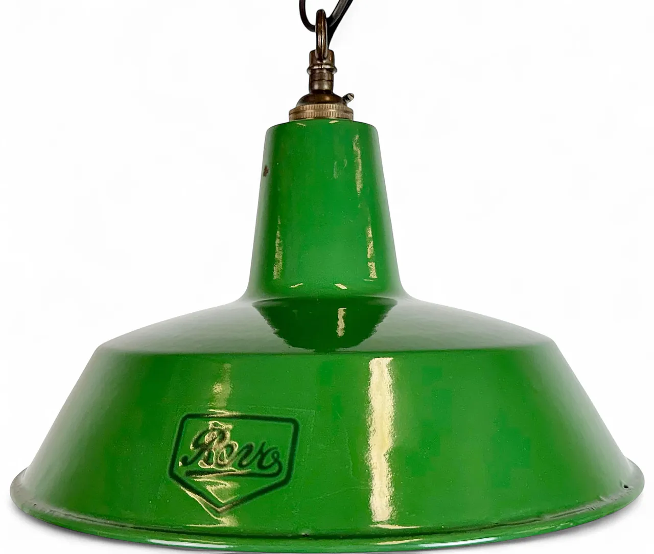 Industrial Green Enamel Factory Pendant Lamp from Revo, 1950s 17