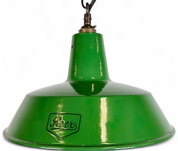 Industrial Green Enamel Factory Pendant Lamp from Revo, 1950s
