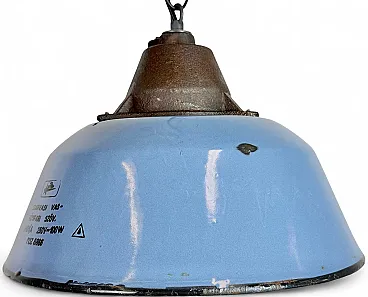 Industrial Blue Enamel and Cast Iron Pendant Lamp, 1960s