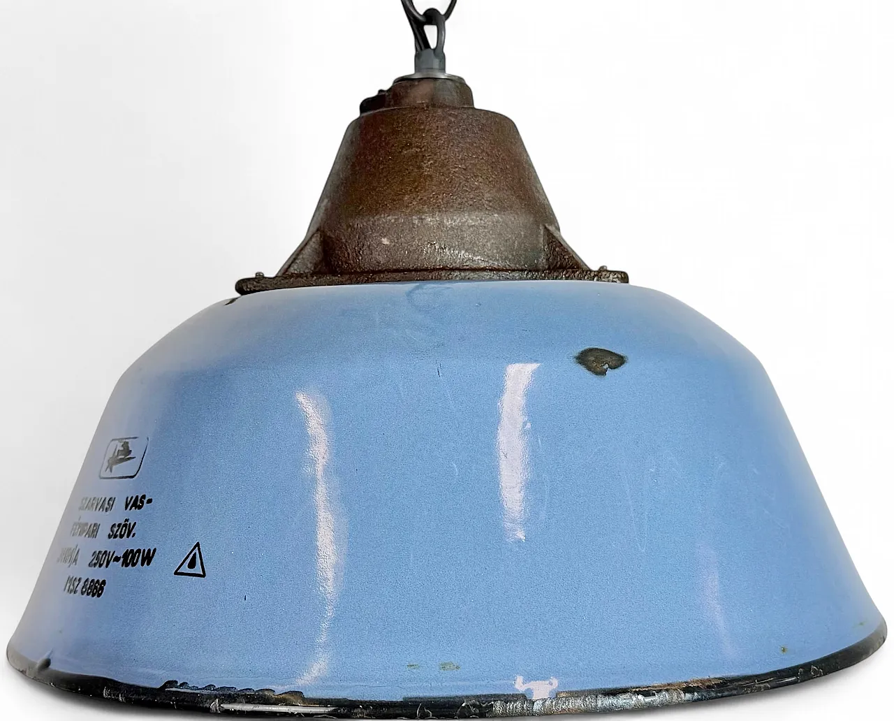 Industrial Blue Enamel and Cast Iron Pendant Lamp, 1960s 20