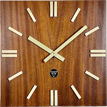 Vintage Brown Wooden Wall Clock from Pragotron, 1980s